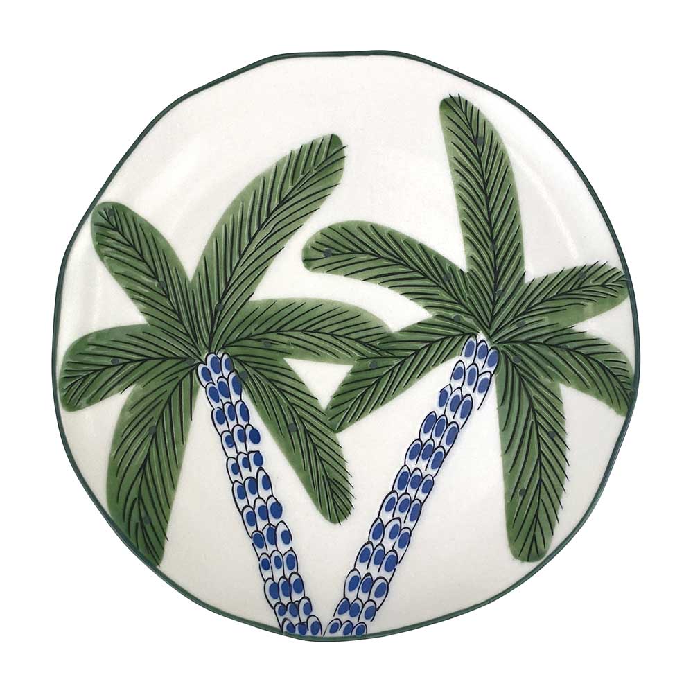 Coconut Bay Round Plate - White Palm